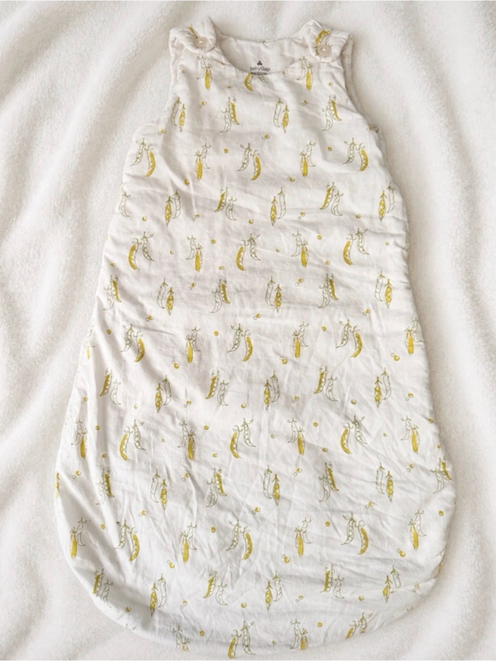 Baby Sleepsack - White with Yellow Pea Pod Print - 0-6M